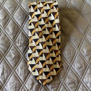 Vintage Ermenegildo Zegna Geometric Tie Brown Black Gold Silk Made in Italy